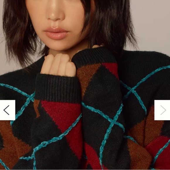 NWT Anthropologie English Factory Fuzzy Argule Crew Neck Sweater Dark Green - Picture 4 of 12